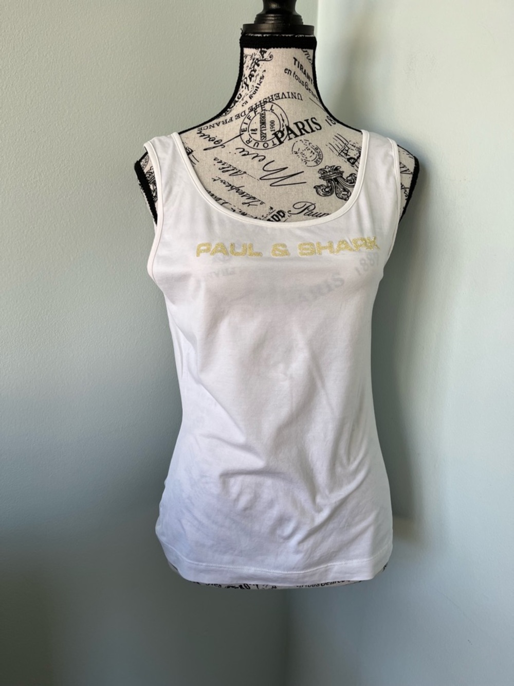 Paul & Shark White Tank with Gold Glitter Logo Across Chest